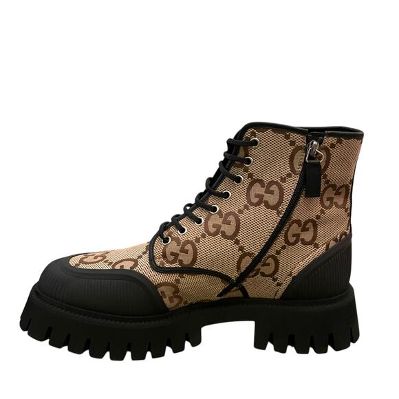 GUCCI Men's Maxi GG Supreme Canvas Combat Ankle Boots Camel Brown Sz 11.5  US 12 - Picture 13 of 16